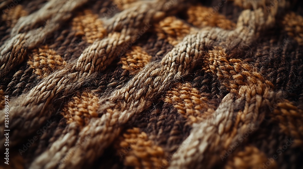 Detailed Close Up Of Brown And Beige Knitted Fabric Detailed Close Up Of Brown And Beige Knitted Fabric