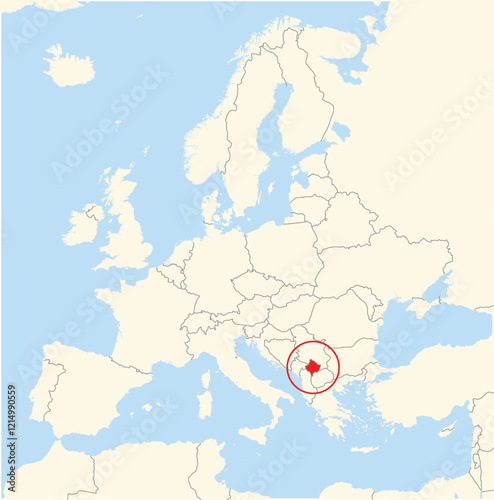 Location Map of the country Kosovo in Europe. The country is highlighted with a red polygon. No labels at all.