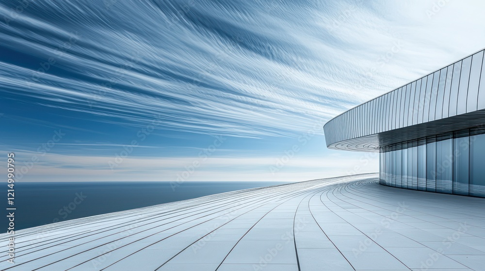 Fototapeta premium Empty circular seaside terrace with ocean view and streaky sky
