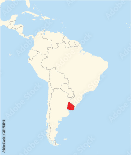 Location Map of the country Uruguay in South America. The country is highlighted with a red polygon. No labels at all.
