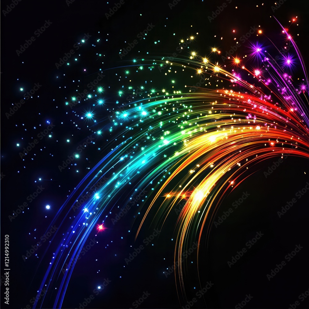 Fototapeta premium A Creative New Year Template Featuring Fiber Optic Glow and Space for Custom Messages.