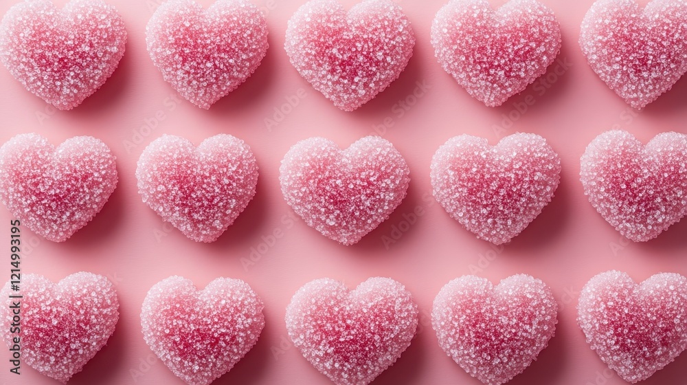 Obraz premium Pink Heart Shaped Candies on a Pink Background. A Romantic Valentine's Day Theme