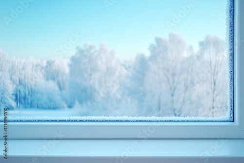 Frosty winter window view.