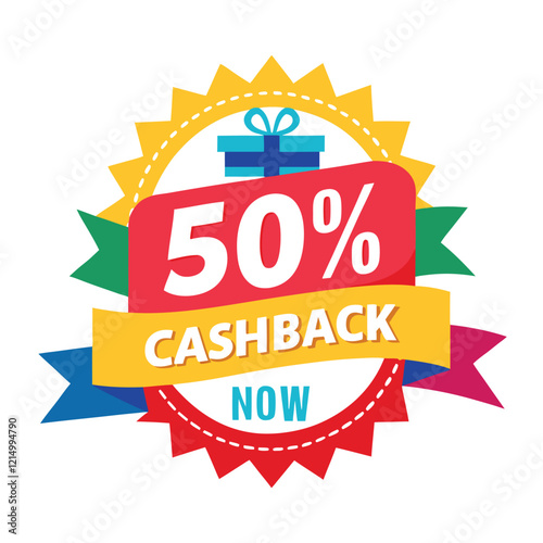 50% cashback guaranteed shop now sale offer for business promotion flyer banner vector illustration isolated