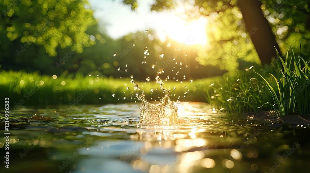 Sparkling Water Splash in Serene Nature Scene with Sunlight Sparkling Water Splash in Serene Nature Scene with Sunlight