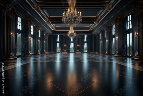 Wallpaper Mural Elegant ballroom with grand chandeliers and large windows, showcasing luxury and sophistication. Perfect for high-end real estate or event venues Torontodigital.ca