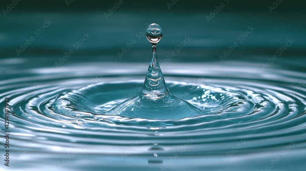 Water drop impact, ripples, dark background, purity Water drop impact, ripples, dark background, purity