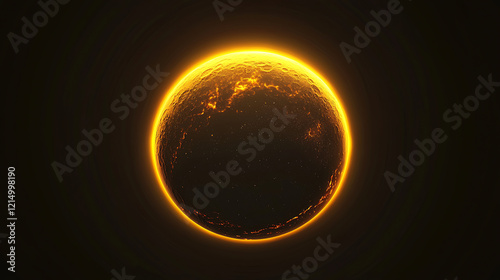 Yellow glowing moon with halo on black background