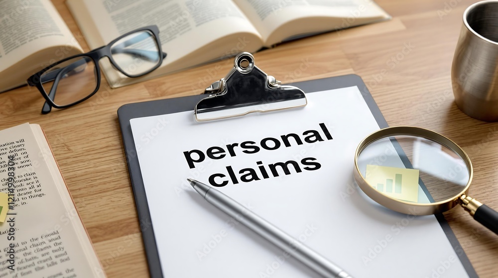 Detailed preparation for personal injury claims with notepad, pen, magnifying glass, and sticky note on a wooden desk, emphasizing legal documentation Detailed preparation for personal injury claims with notepad, pen, magnifying glass, and sticky note on a wooden desk, emphasizing legal documentation