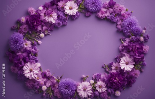 Purple Floral Wreath Border on a Lavender Background