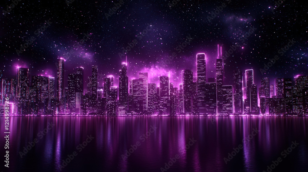 Neon skyline nightscape urban city digital art Neon skyline nightscape urban city digital art