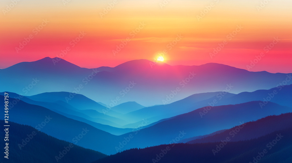 Sunrise over misty mountains creates a serene landscape at dawn Sunrise over misty mountains creates a serene landscape at dawn