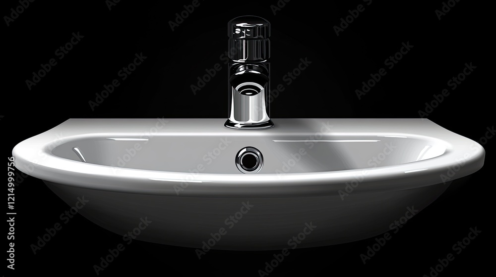 White bathroom sink, chrome faucet, black background, product shot White bathroom sink, chrome faucet, black background, product shot