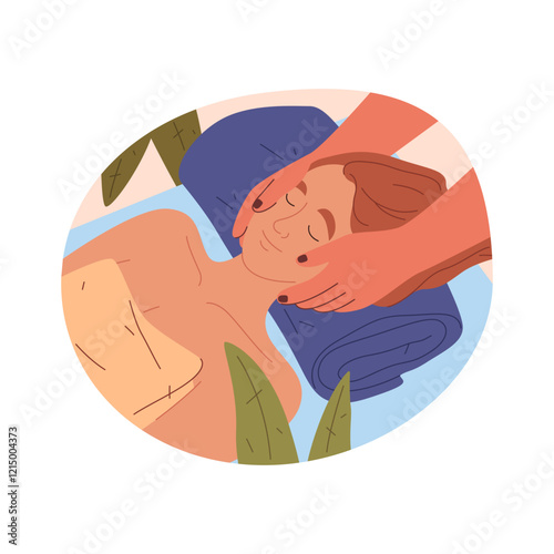 Facial massage vector poster. Sign for beauty therapy and skincare. Spa salon symbol for relaxation and anti aging treatment. Face rejuvenation, hydration and glow. Soothing care, stress relief.