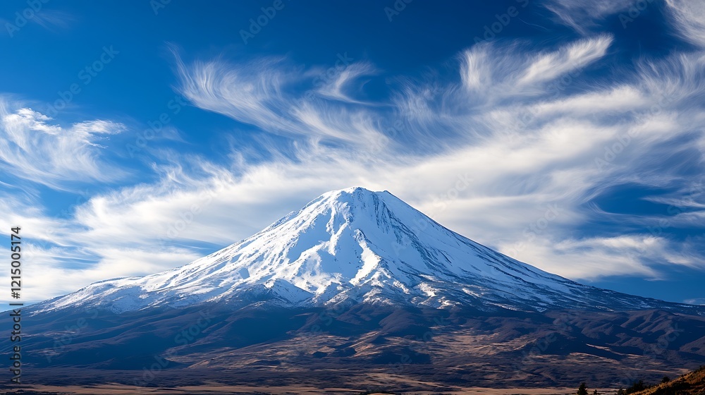 Majestic Snowcapped Mountain Under a Vivid Blue Sky Majestic Snowcapped Mountain Under a Vivid Blue Sky