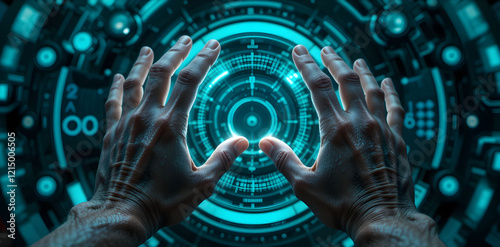 Person Interacting with Glowing Digital Portal – Symbolizing Technology, Innovation, and Futuristic Possibilities