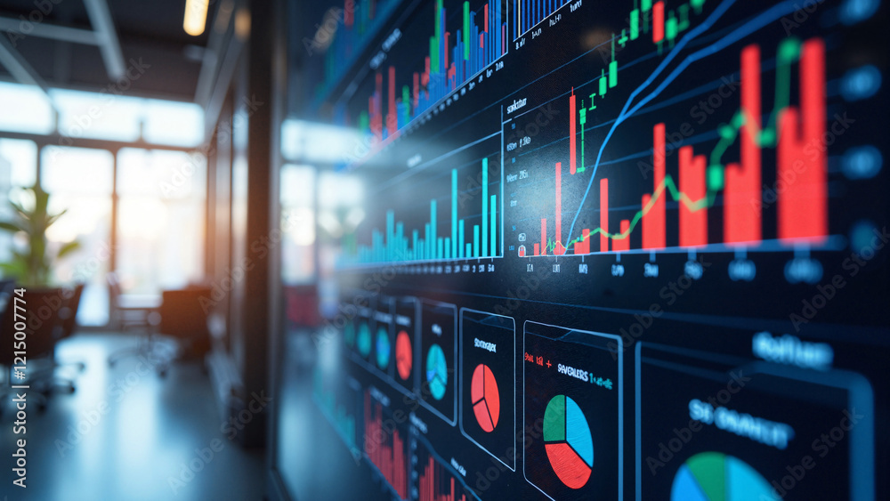 Dynamic Digital Interface with Colorful Graphs and Charts for Financial Analysis, Corporate Presentations, and Market Trend Reports Dynamic Digital Interface with Colorful Graphs and Charts for Financial Analysis, Corporate Presentations, and Market Trend Reports