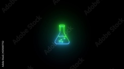 Neon glowing beaker or test tube animation background. Laboratory glassware sign. 4K Video motion graphic animation.