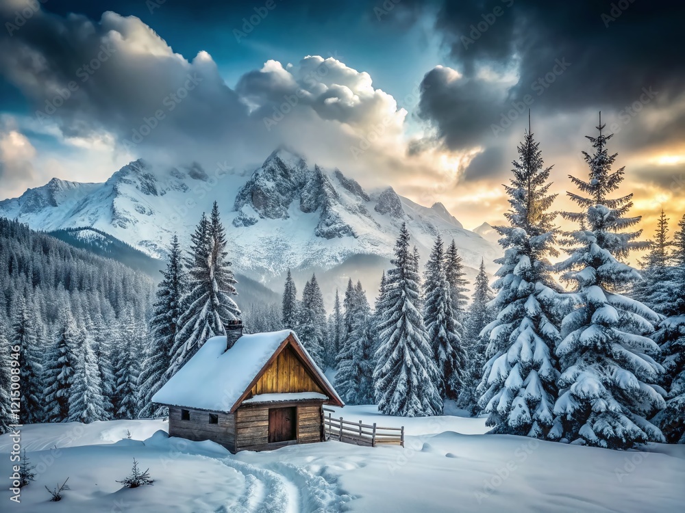 Fototapeta premium High Tatra Winter Wonderland: Breathtaking Snowy Mountain Landscape