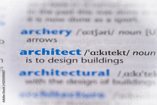 Fotografie Architect word in a dictionary. Selective focus, close up.