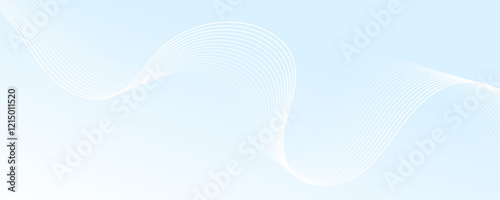 Abstract white wave dynamic curve lines on sky blue background. Energy technology concept modern backdrop design for business, presentation, banner.