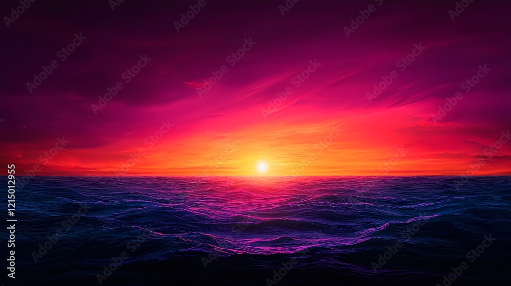 Vibrant Sunset Over Serene Ocean Waves with Colorful Sky Display