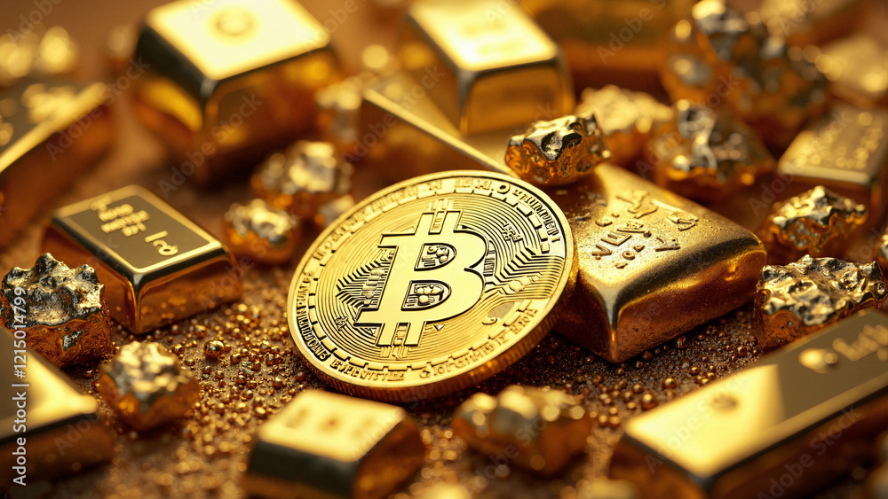 Bitcoin and Gold Treasures: A Visual Representation of Digital Wealth and Traditional Investments for Financial Blogs and Cryptocurrency Education Bitcoin and Gold Treasures: A Visual Representation of Digital Wealth and Traditional Investments for Financial Blogs and Cryptocurrency Education