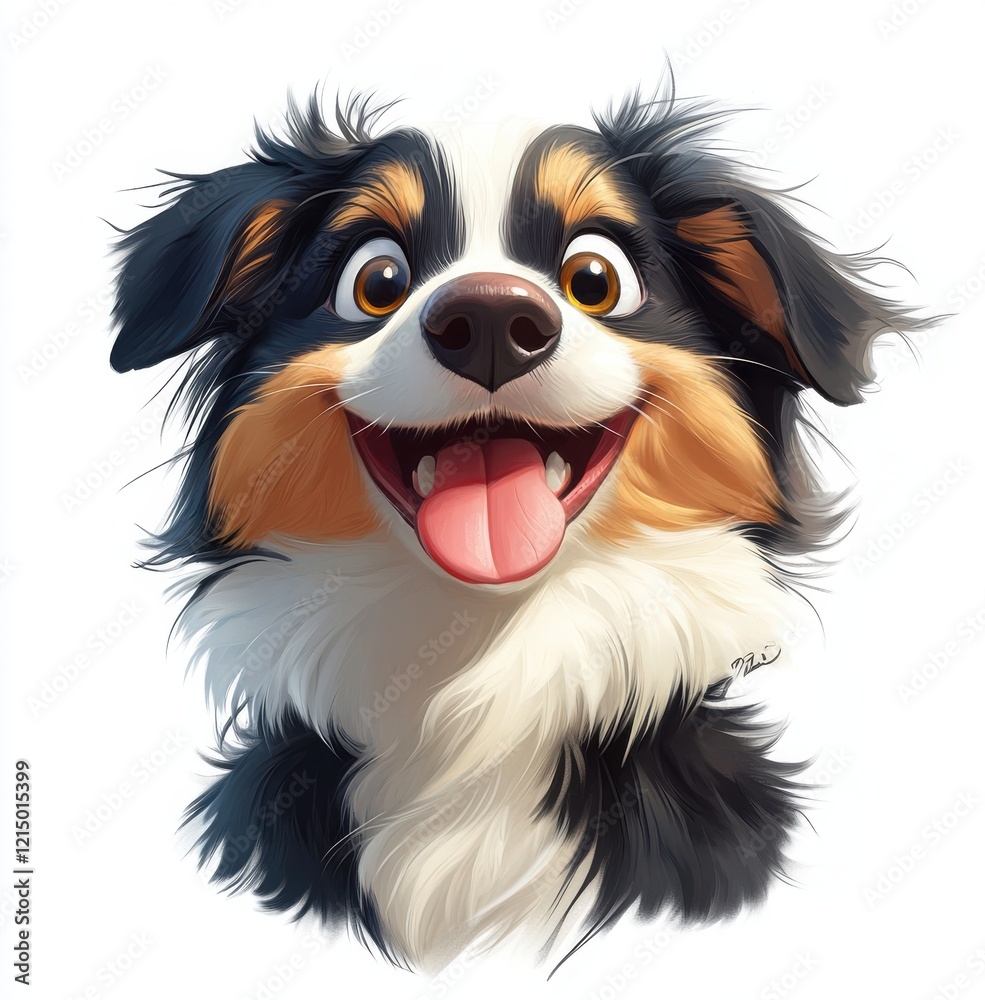 Happy and Playful Australian Shepherd Dog Portrait with Vibrant Colors and Expressive Facial Features, Capturing the Joyous Spirit of a Beloved Pet Happy and Playful Australian Shepherd Dog Portrait with Vibrant Colors and Expressive Facial Features, Capturing the Joyous Spirit of a Beloved Pet