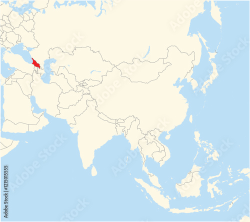 Location Map of the country Georgia in Asia. The country is highlighted with a red polygon. No labels at all.