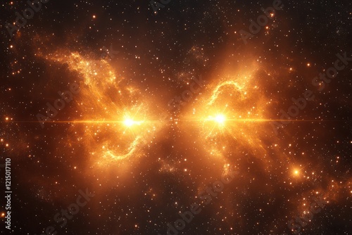 A binary star system with twin stars orbiting each other, their light intertwining to create a cosmic dance of warmth and illumination