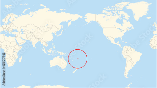 Location Map of the country Fiji in Australia. The country is highlighted with a red polygon. No labels at all.