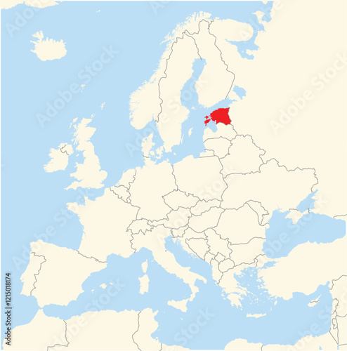 Location Map of the country Estonia in Europe. The country is highlighted with a red polygon. No labels at all.