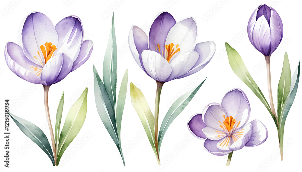 Fototapeta premium Spring-Inspired Watercolor Painting of Crocus Flowers