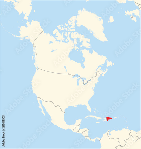 Location Map of the country Dominican Republic in North America. The country is highlighted with a red polygon. No labels at all.
