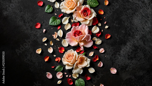 beautiful pink rose on black background with reflection . High quality photo