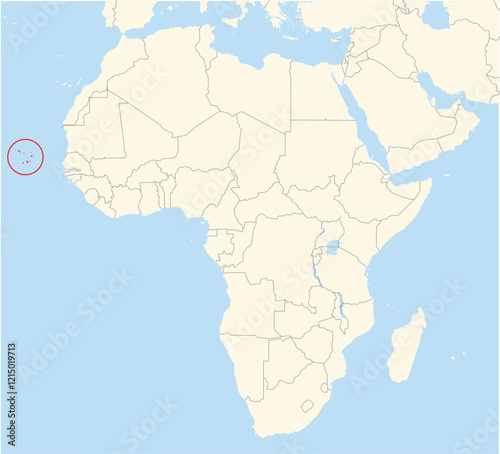 Location Map of the country Cabo Verde in Africa. The country is highlighted with a red polygon. No labels at all.