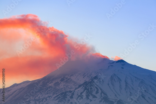 Mount Etna volcano at sunset