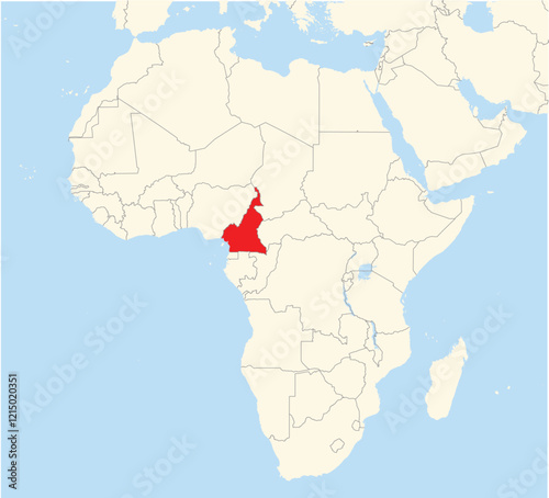 Location Map of the country Cameroon in Africa. The country is highlighted with a red polygon. No labels at all.