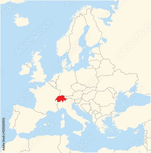 Location Map of the country Switzerland in Europe. The country is highlighted with a red polygon. No labels at all.