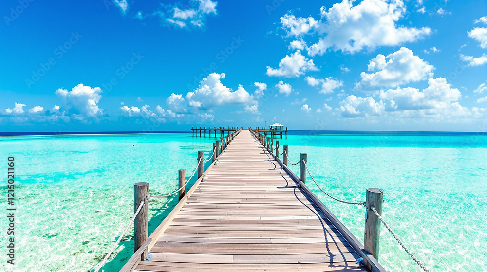 Obraz premium Stunning Tropical Pier Extends into Azure Ocean