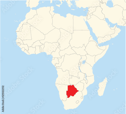 Location Map of the country Botswana in Africa. The country is highlighted with a red polygon. No labels at all.