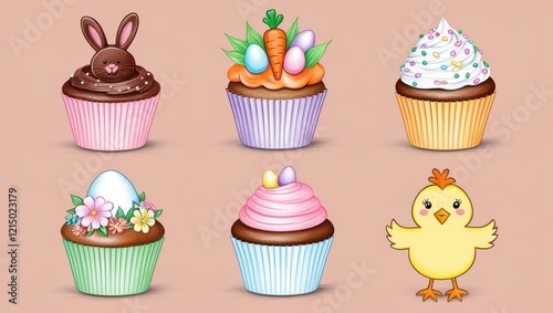 Wallpaper Mural Six Adorable Easter Cupcakes with Bunny Chick and Egg Designs Perfect for Springtime Celebrations Torontodigital.ca