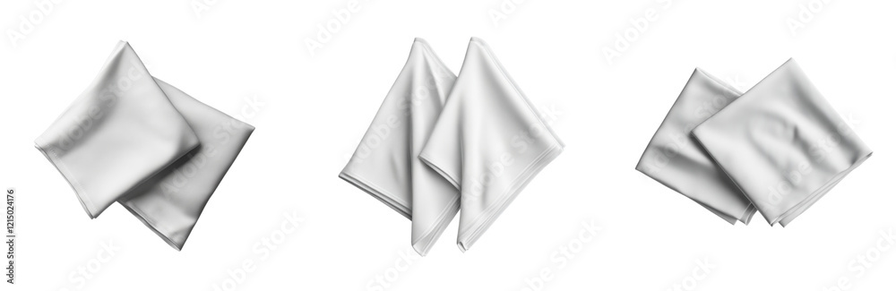 Two white handkerchief mockups isolated on a transparent background png Two white handkerchief mockups isolated on a transparent background png