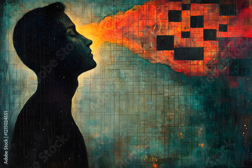 The connection of the human being with higher planes of consciousness. Man shape meditating