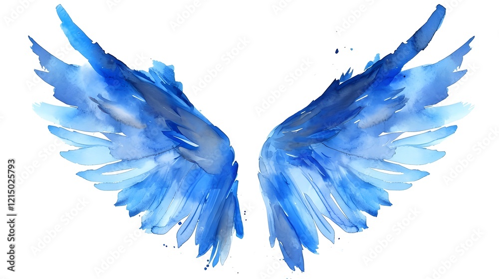 Fototapeta premium Watercolor blue angel wings Painting on white background, Holy spirit, Card, Invitation, Angelic, Church, Christian Art, Spiritual HD Wall art print