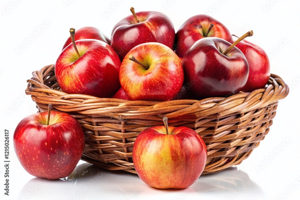 Juicy Red Apples in Rustic Basket, Isolated on White Background - High-Resolution Stock Photo Juicy Red Apples in Rustic Basket, Isolated on White Background - High-Resolution Stock Photo