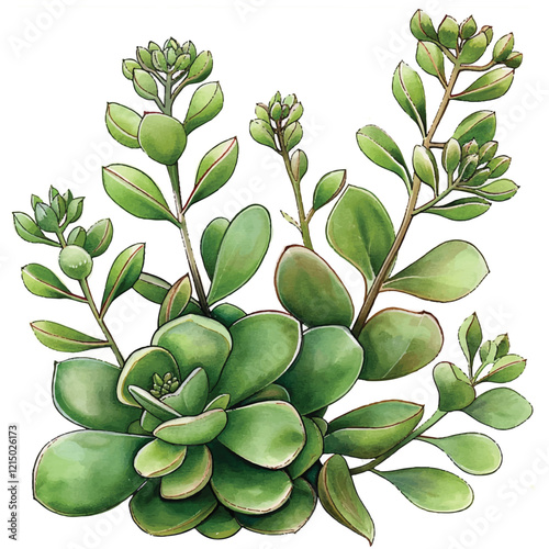 Watercolor Sedum white background
