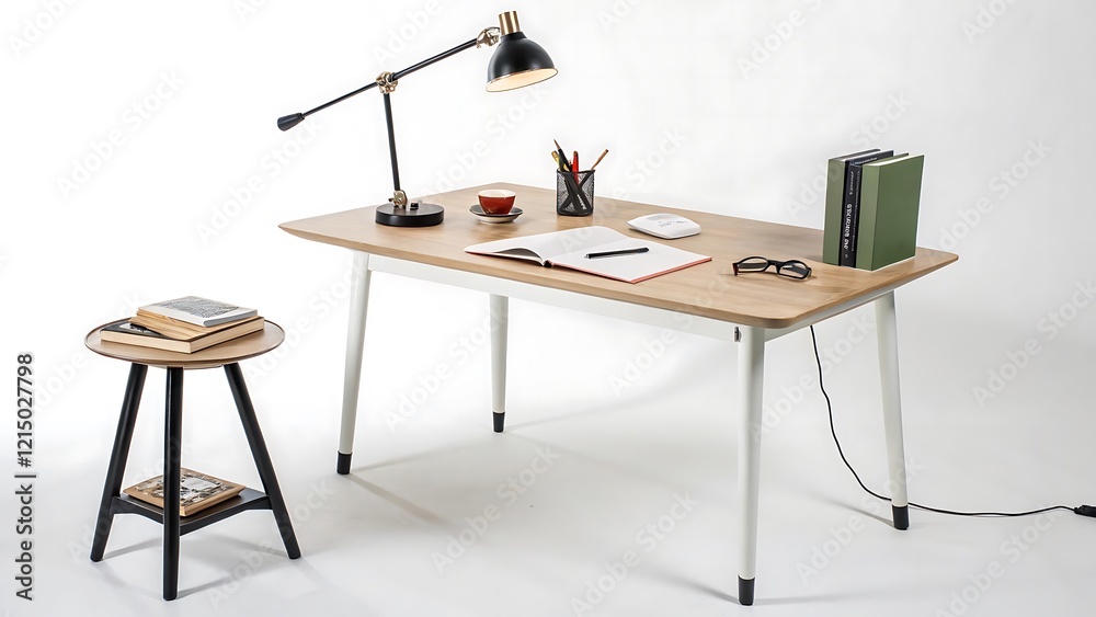 Office desk with lamp table isolated on transparent or white background Office desk with lamp table isolated on transparent or white background