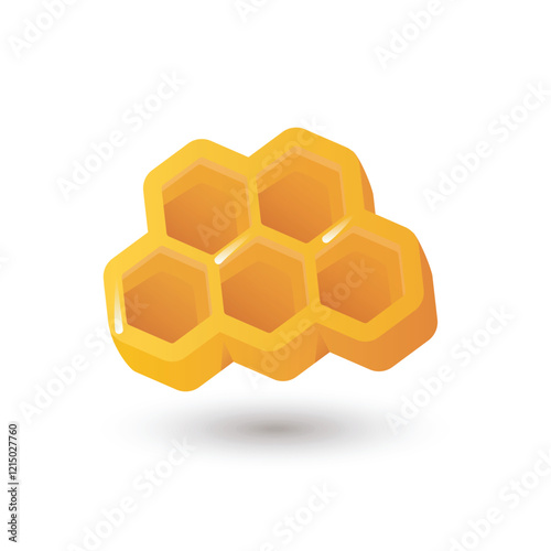 Gold honeycomb in flat design. Honey bee wax hexagons, grid in beehive. Vector illustration isolated.