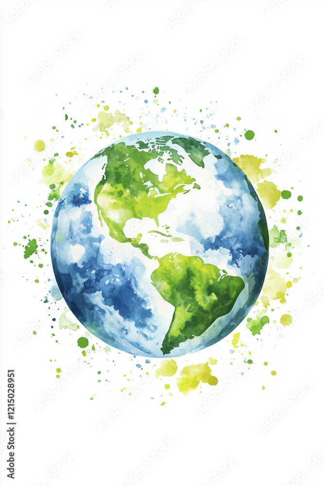 Naklejka premium Watercolor Painting of the Earth Illustration, Watercolor Earth Globe